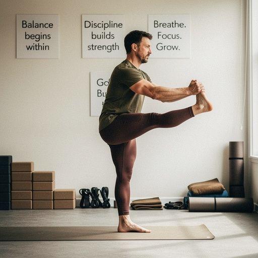 Kobieta ćwicząca równowagę w pozie gołębia na tle zachodzącego słońca.